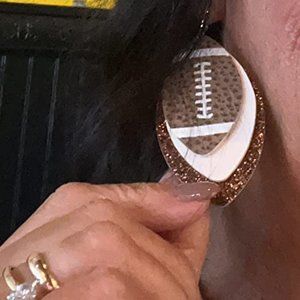 Layered Football Dangle Earrings Glitter Faux Leather